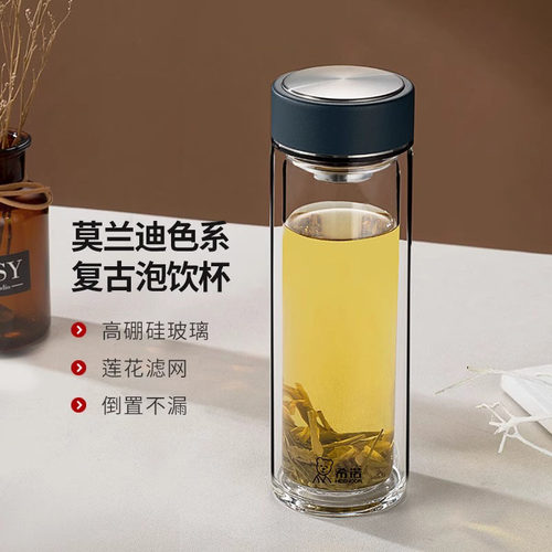 希诺双层玻璃杯隔热防烫礼盒装男女士商务泡茶杯耐高温大容量水杯