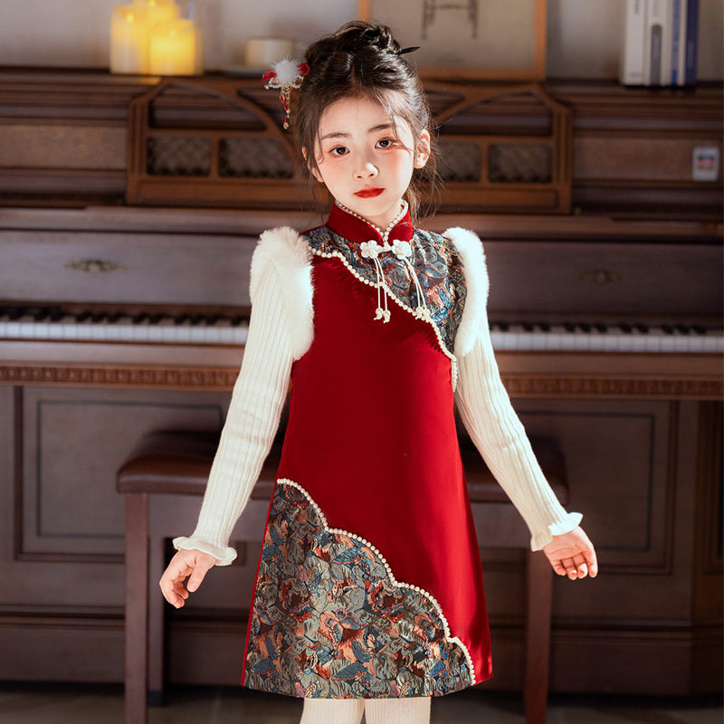 2024秋冬季夹棉连衣裙女童公儿童礼服