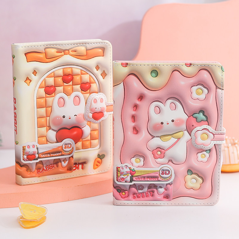 手账本少女可爱卡通高颜值笔记本学生用彩页精致pu手帐本梦幻小清新风