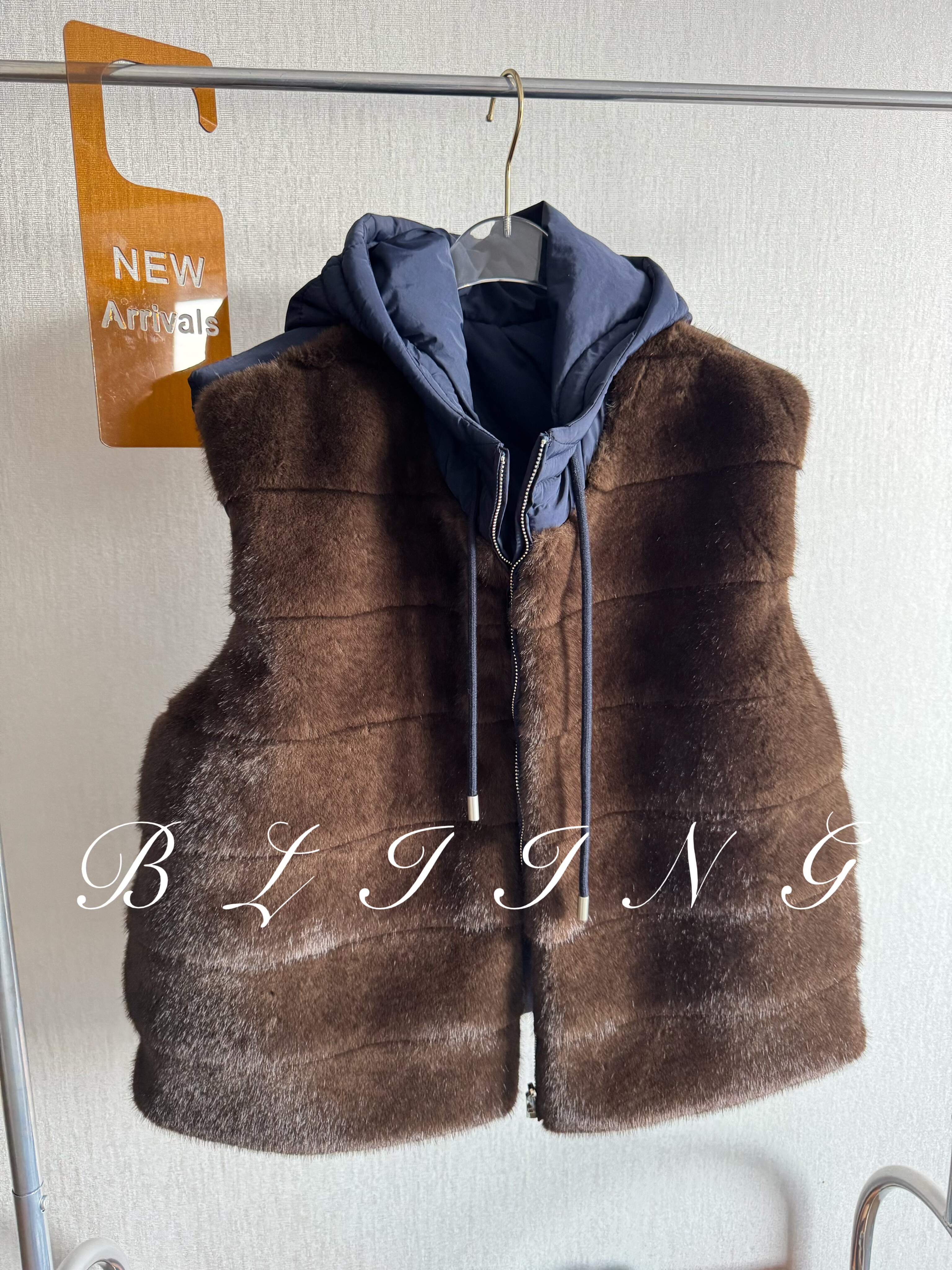 2025仿貂毛皮草外套咖啡原色横排立领仿皮草两面穿拼接皮草外套