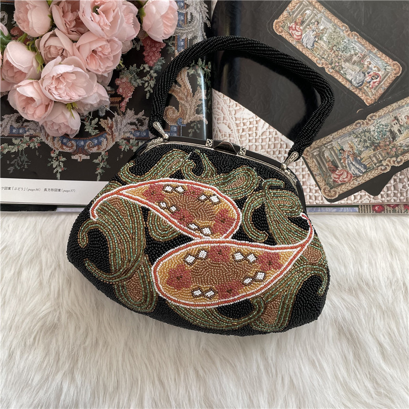 日本中古包vintage手工串珠古董包晚宴包亚克力口金手拎包
