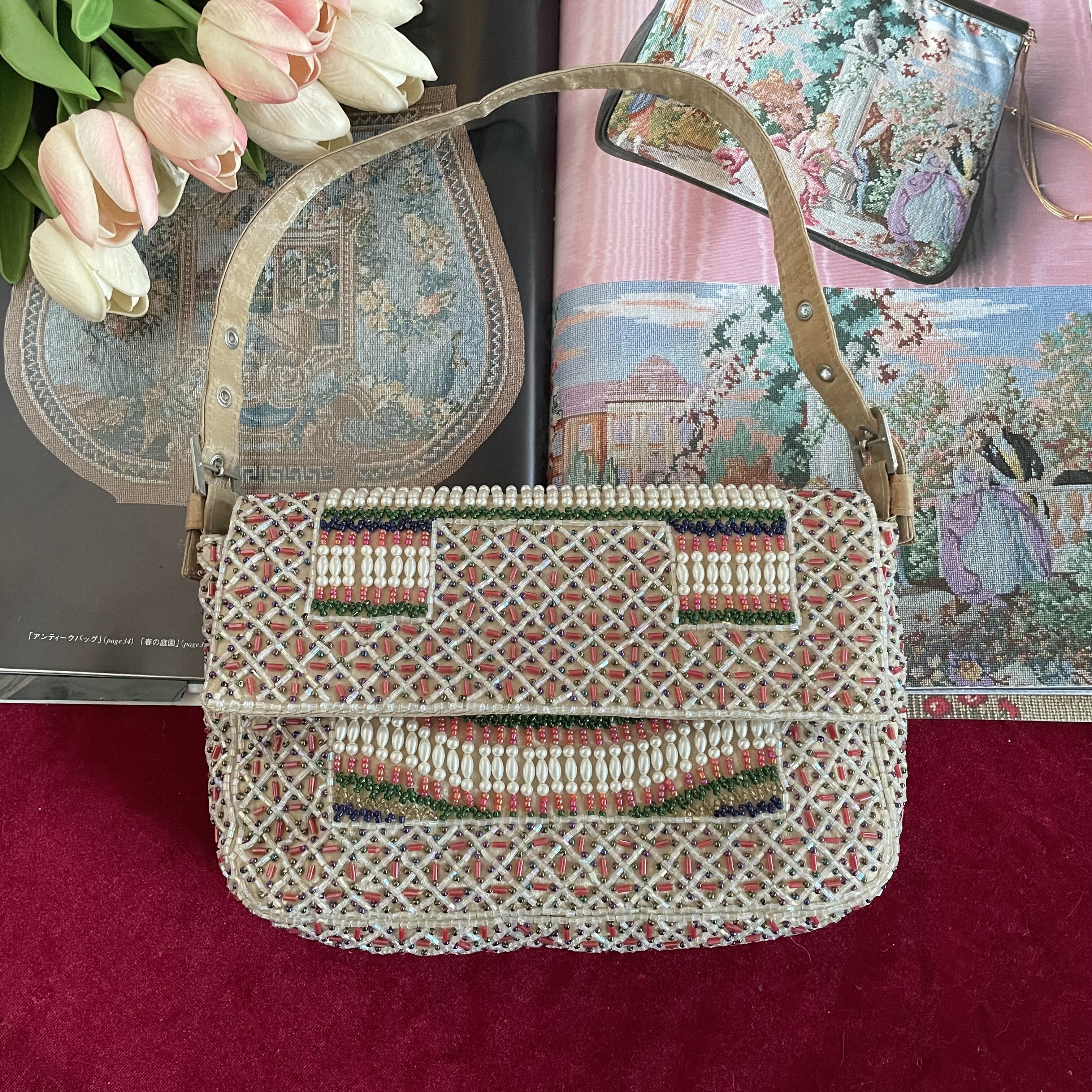 Vintage日本制中古包手工串珠包古董包单肩腋下包