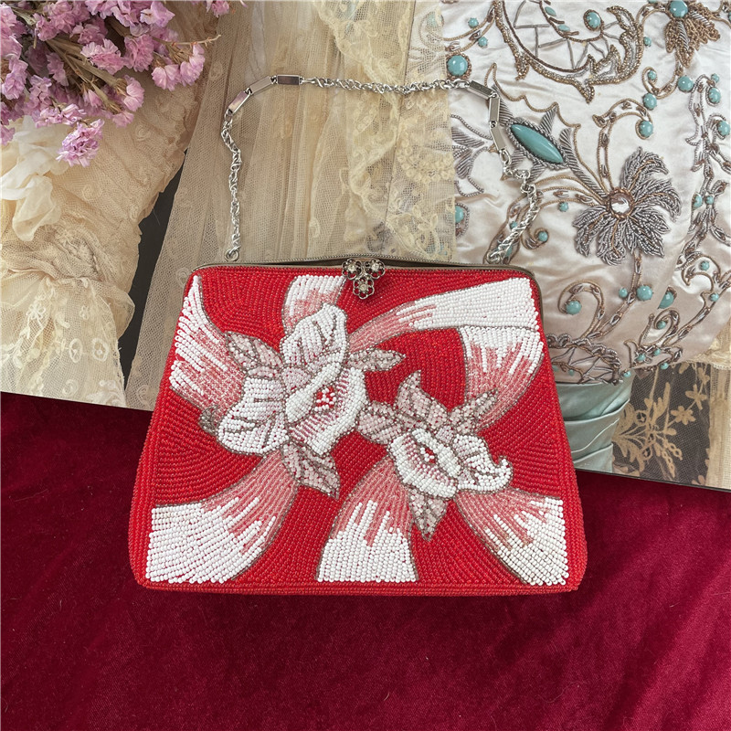 Vintage日本制手工串珠包珠绣包晚宴包旗袍包手拎包中古包