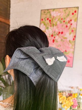 韩系牛仔布艺方巾发圈女半扎头发绳时尚头绳高弹力蝴蝶结原创手工