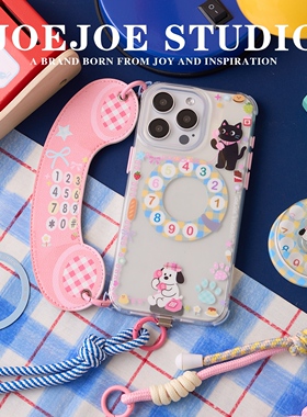 JOEJOE原创喵狗来电适用Apple17Pro苹果iphone17proMax亮面手机壳16Pro磁吸支架保护壳15手机套小熊糖14/13