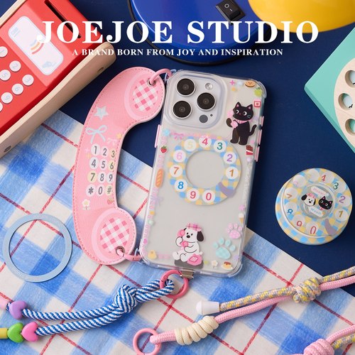 JOEJOE原创喵狗来电适用Apple17Pro苹果iphone17proMax亮面手机壳16Pro磁吸支架保护壳15手机套小熊糖14/13
