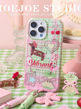 JOEJOE原创苹果腊肠狗适用苹果17Pro亮面手机壳iPhone17promax双层16Pro保护壳15高级感保护套14手绘仿镶钻13