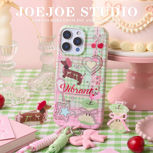 JOEJOE原创苹果腊肠狗适用苹果17Pro亮面手机壳iPhone17promax双层16Pro保护壳15高级感保护套14手绘仿镶钻13