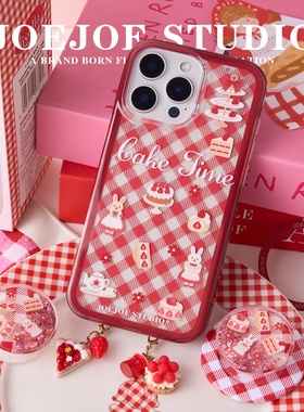JOEJOE原创兔子女仆适用Apple17Pro苹果iphone17proMax亮面格纹红色手机壳16Pro新款15磁吸支架保护壳14/13