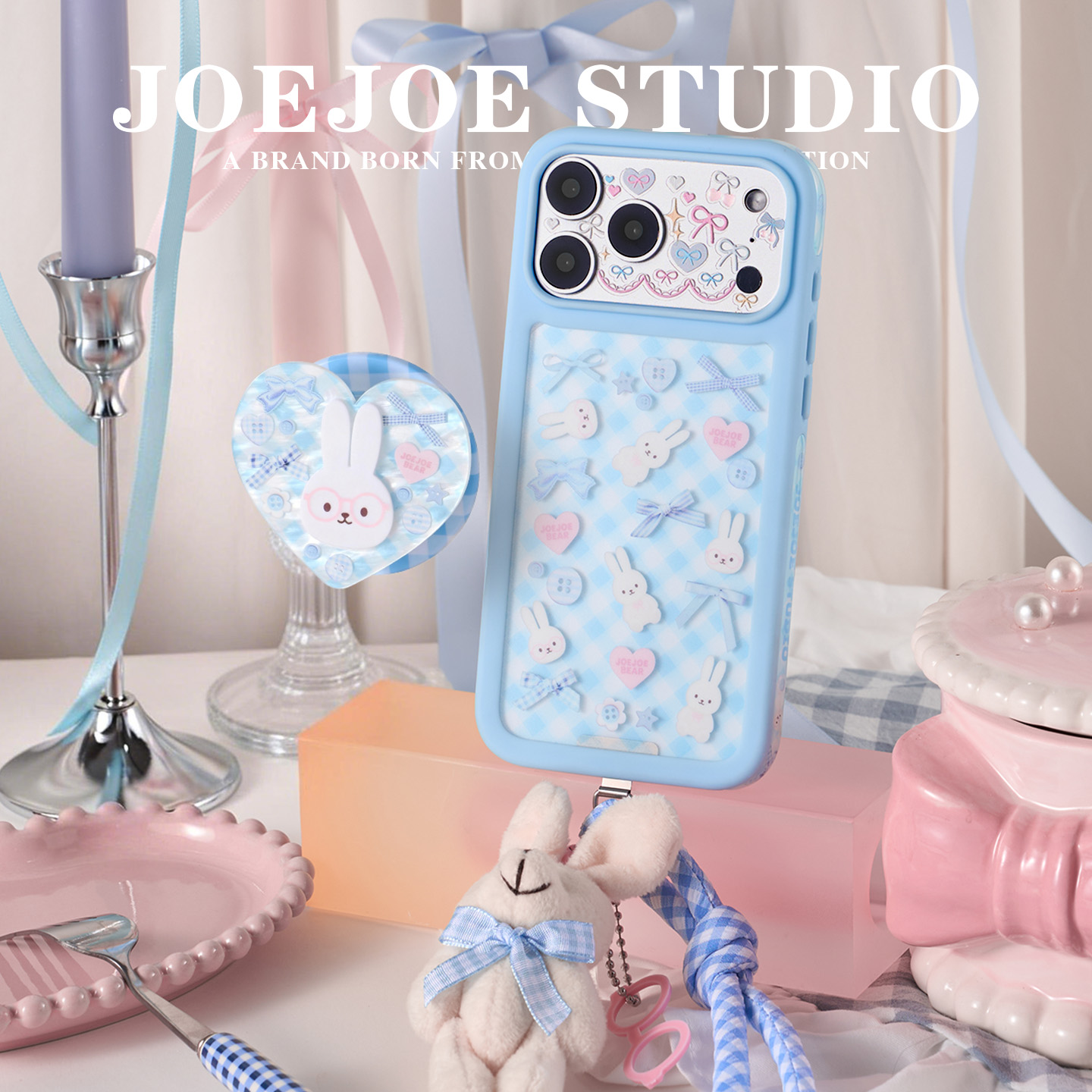 JOEJOE原创眼镜兔适用Apple17Pro苹果iphone17proMax手机壳16Pro新款女15磁吸支架保护壳14/14手机套格纹可爱