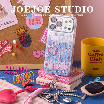JOEJOE原创牛仔闪闪适用Apple17Pro苹果iphone17proMax亮面手机壳16Pro新款15保护壳14格纹烫金复古辣妹