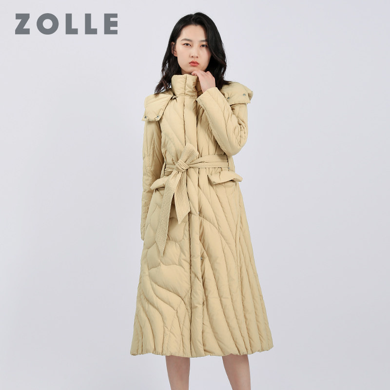 ZOLLE因为冬季新款纯色简约保暖羽绒服中长款显瘦百搭外套大衣