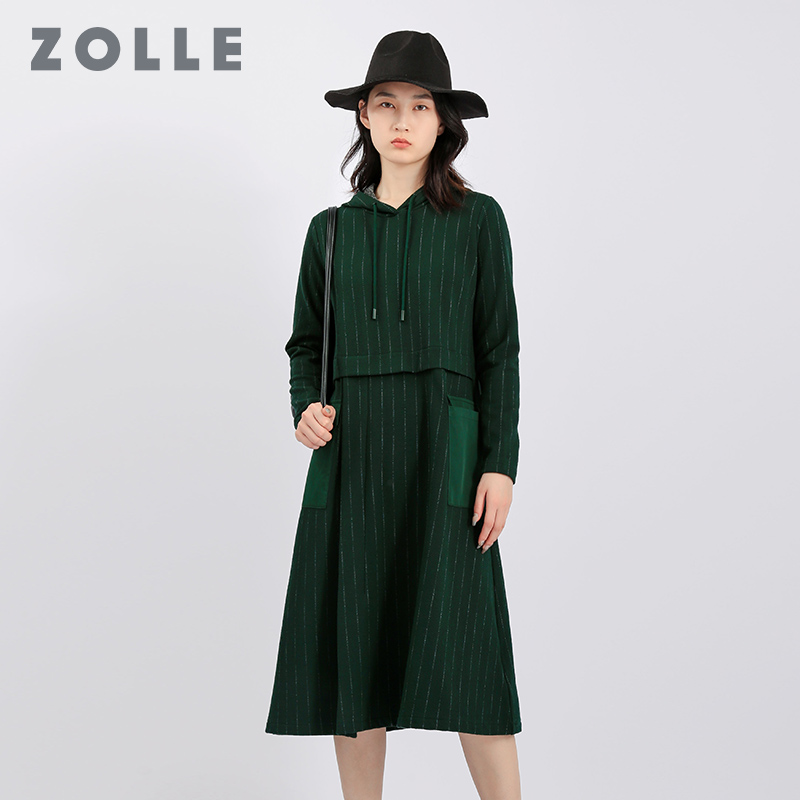 ZOLLE因为秋冬新款竖条纹显连衣裙