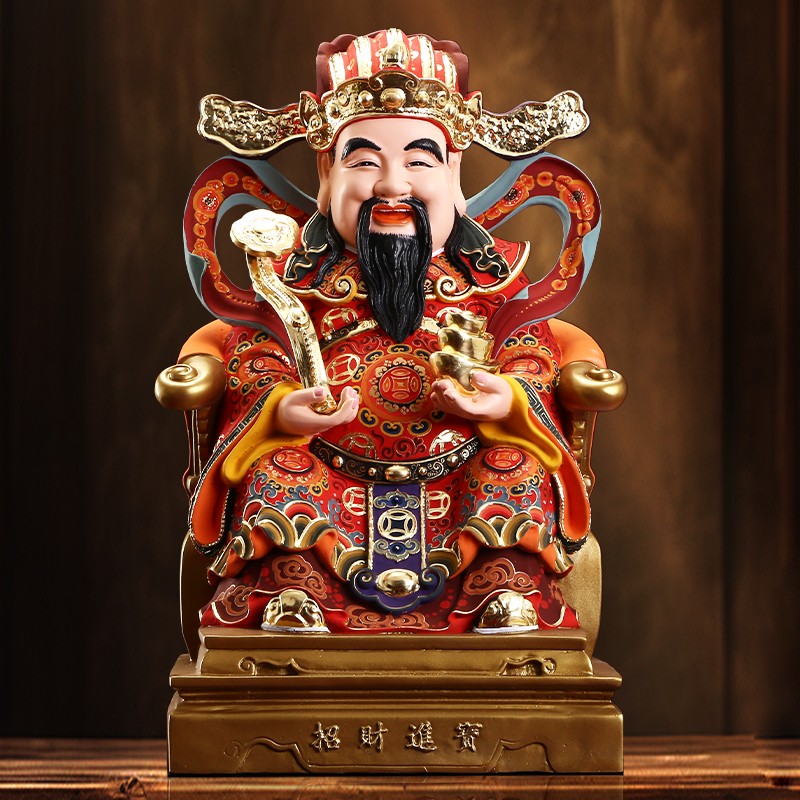 台湾纯铜彩绘财神爷摆件家用招财佛像客厅文财神装饰礼品供奉摆件