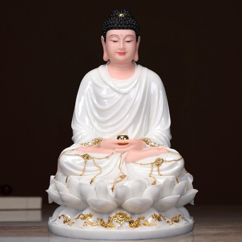 阿弥陀佛佛像药师佛佛像释迦牟尼佛佛佛像汉白玉石雕三宝佛家用摆