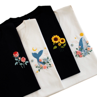 刺绣diy情侣短袖T恤帽子鞋子初学手工自绣送男友礼物郁金香向日葵