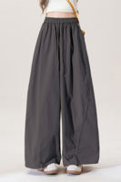 Yellow elastic high-waisted drawstring wide-leg casual pants for women to wear in autumn. Petite loose, slimming and versatile curved knife pants thumbnail 6