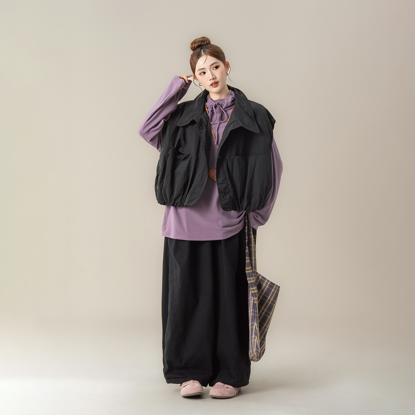 黑色立领短款工装马甲背心外套女