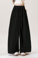 Yellow elastic high-waisted drawstring wide-leg casual pants for women to wear in autumn. Petite loose, slimming and versatile curved knife pants thumbnail 4