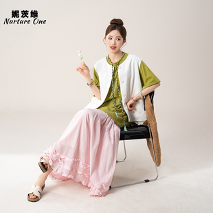 妮茨维【文艺复古】口袋工装马甲女治愈系穿搭叠穿短袖T恤半身裙