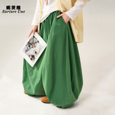 草绿色百褶灯笼裤休闲花苞裤子女