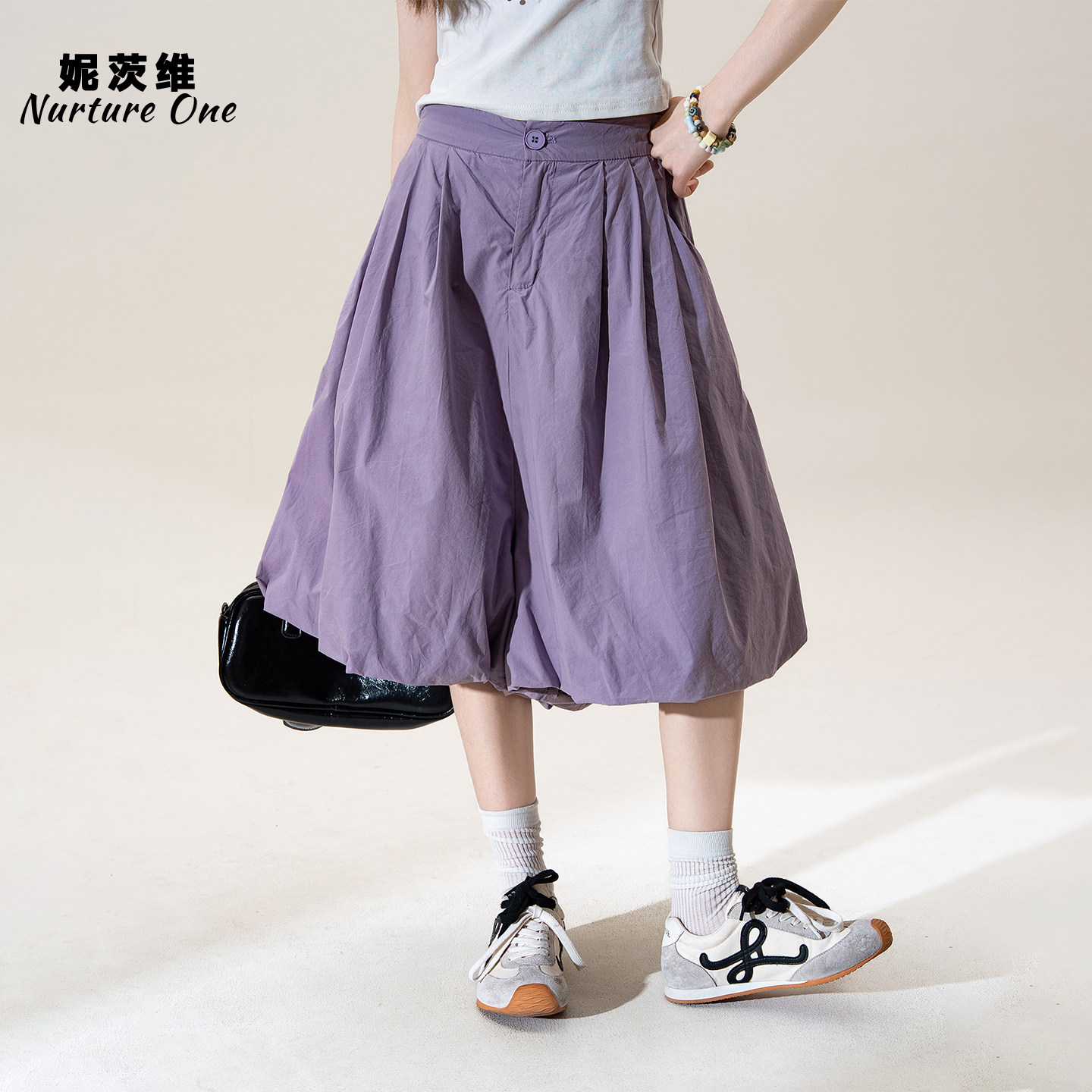 妮茨维【廓形美学】紫色休闲灯笼裤女不费力穿搭宽松阔腿花苞伞裙