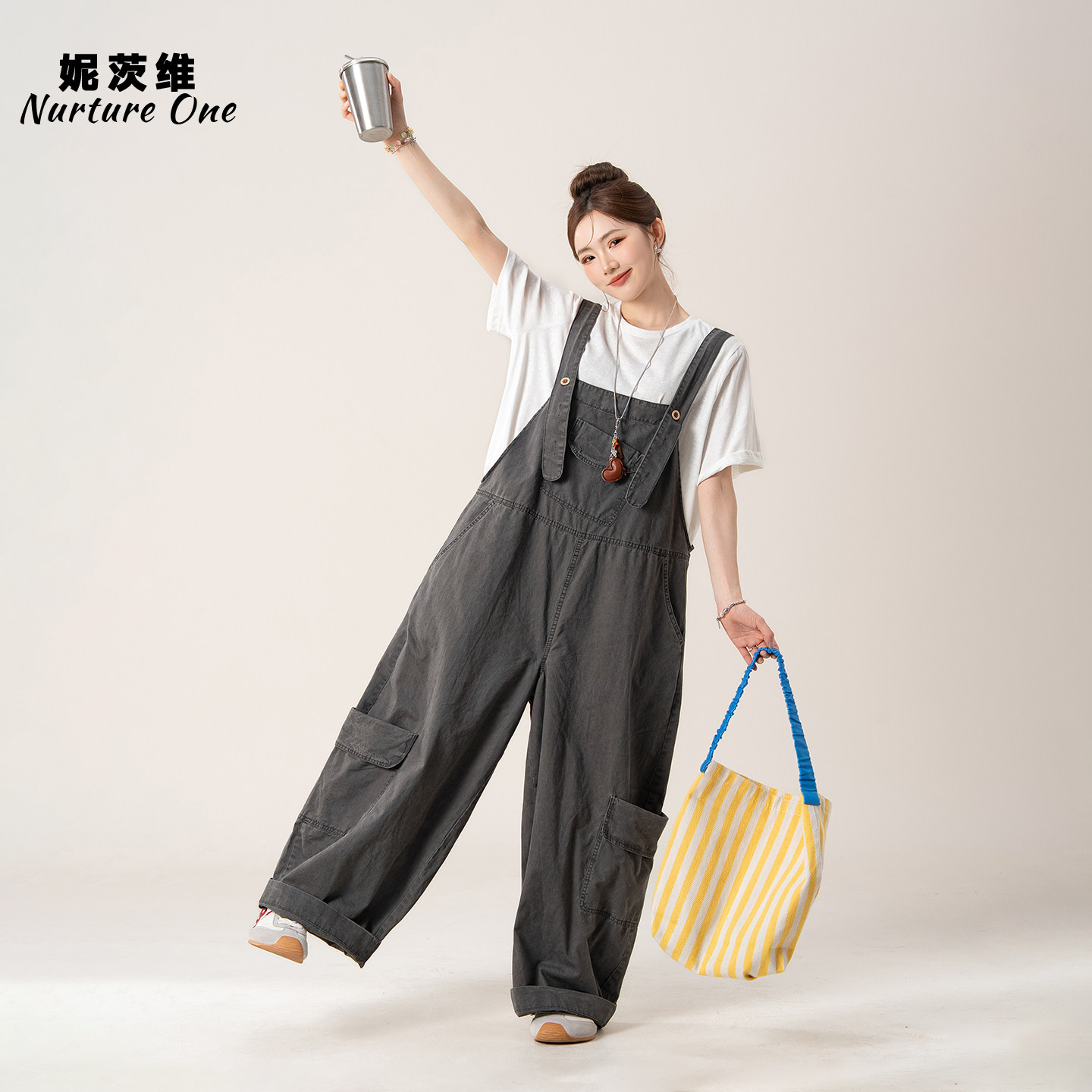 妮茨维【大袋藏趣】工装风大口袋背带裤女夏季穿搭宽松阔腿连体裤
