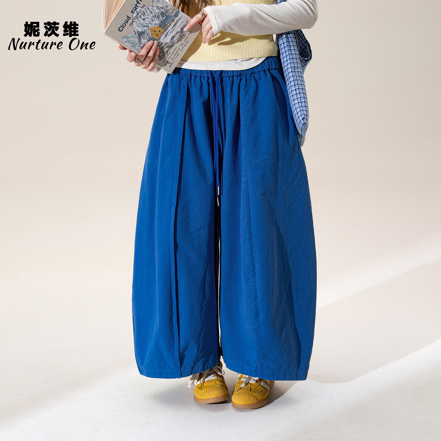 妮茨维【海蓝舒阔】廓形松紧腰弯刀阔腿裤子女穿搭宽松上衣休闲裤图片