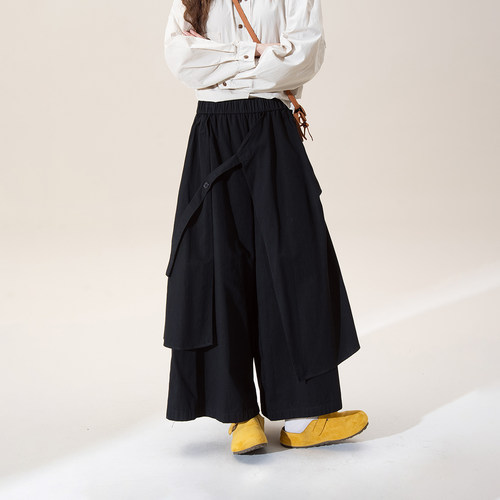 黑色山本风垂感裙裤阔腿休闲裤子
