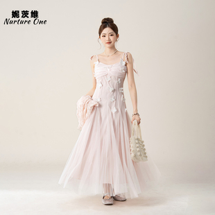 妮茨维【蝶舞轻纱】立体蝴蝶绑带连衣裙女治愈系穿搭网纱吊带长裙
