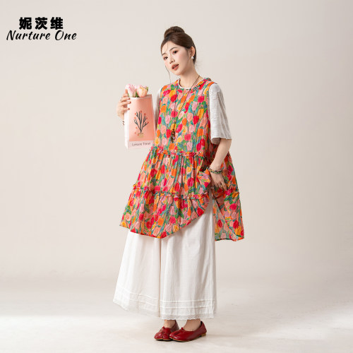 花朵背心连衣裙T恤阔腿裤三件套