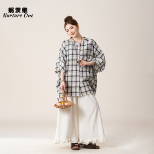 妮茨维【古着闲韵】复古蝙蝠短袖格子衬衫女夏日消暑穿搭宽松上衣