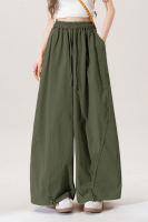 Yellow elastic high-waisted drawstring wide-leg casual pants for women to wear in autumn. Petite loose, slimming and versatile curved knife pants thumbnail 7