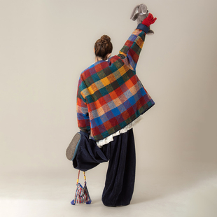 蓝色韩系穿搭复古两面穿棉服外套女冬季新款毛呢加厚宽松休闲上衣