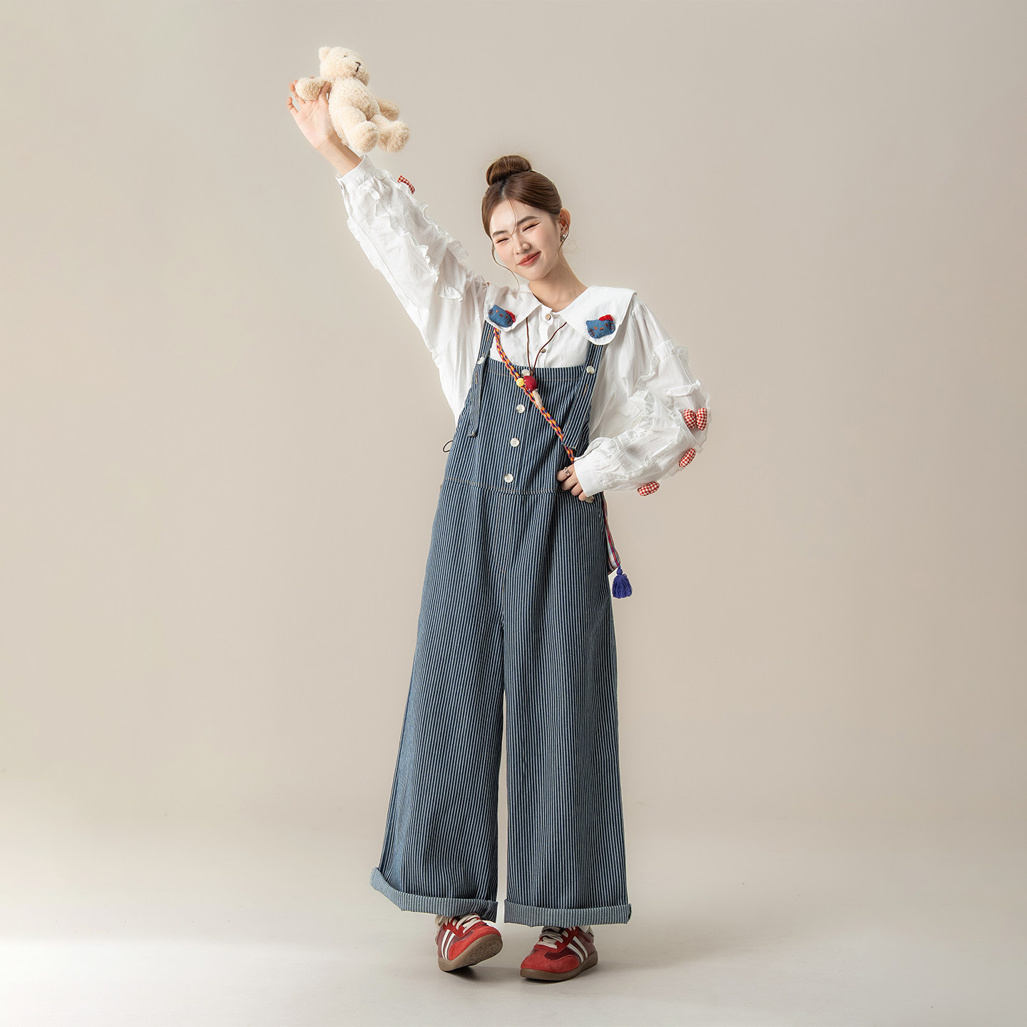 宝蓝色宽松慵懒风休闲背带裤女春季新款竖条纹拼接阔腿吊带连体裤,女装/女士精品,背带裤,淘宝优惠券,粉丝福利购,淘宝优惠卷