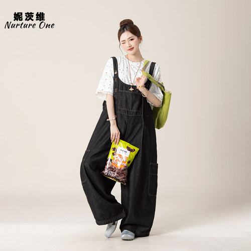 妮茨维甜酷工装牛仔背带阔腿裤