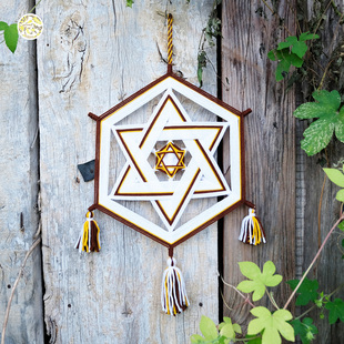 包邮 六芒星 饰设计 diy墙饰壁挂民宿装 绕线曼达拉手工编织材料包