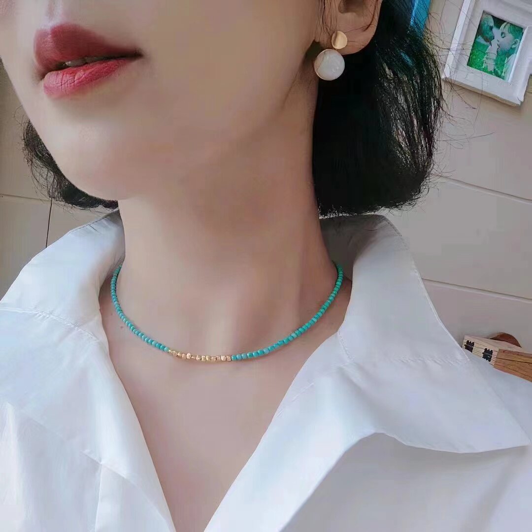 原矿绿松石项链2m3m4m小米珠单圈散珠隔珠女项链脖挂DIY批配发饰