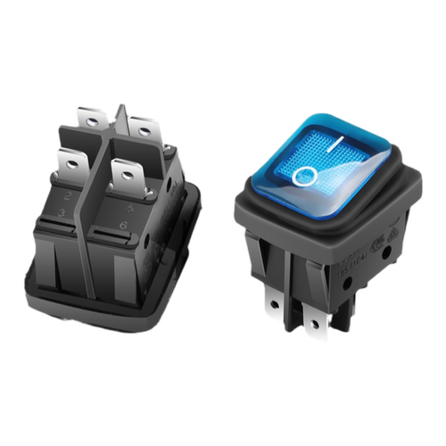 22*30mm防水翘板船型开关KCD4自锁电源按钮4 6脚2 3档带红绿灯16A