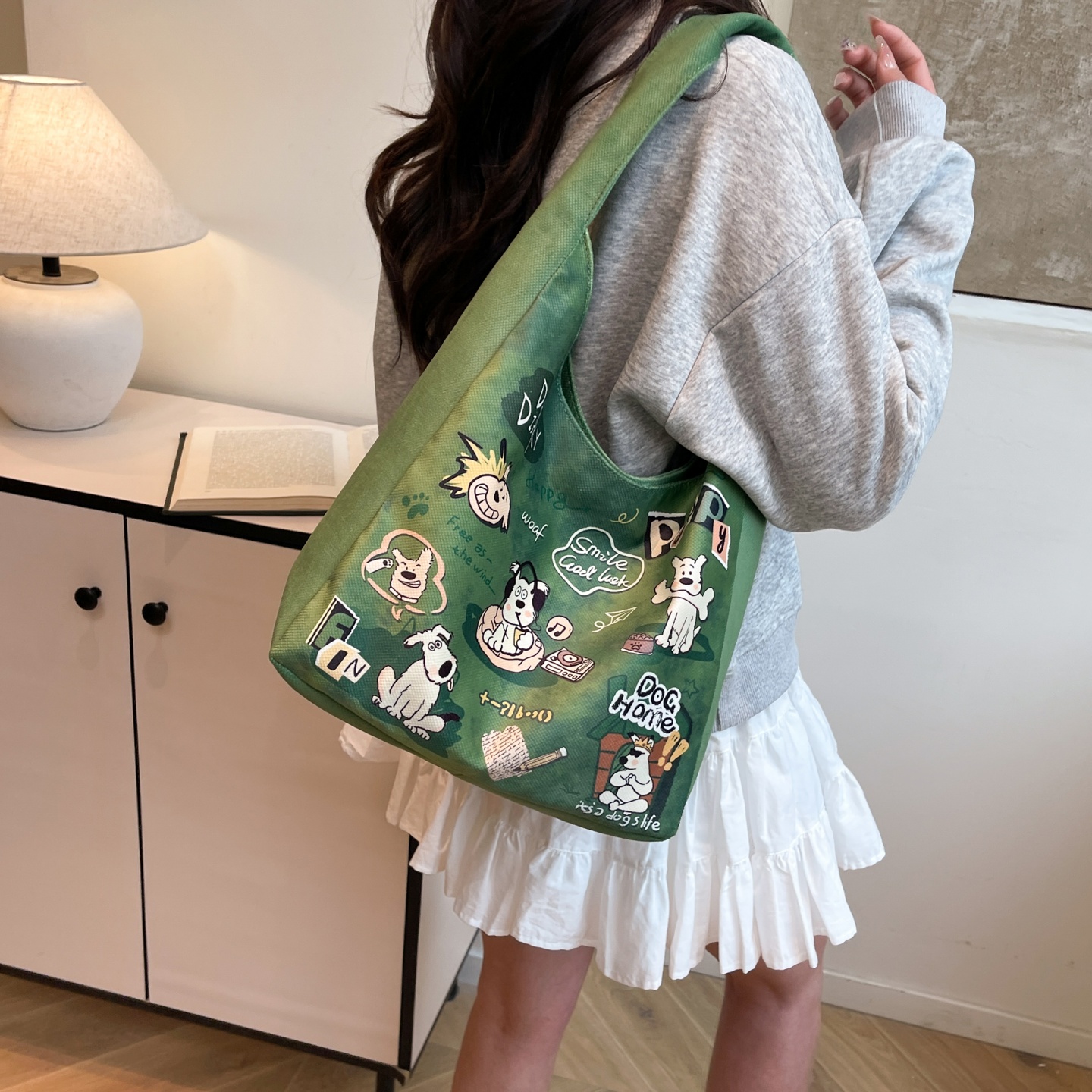 原创可爱小狗帆布包大容量单肩包