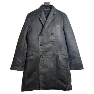圣 迪男式西装领双排扣做旧磨白全棉内衬多口袋大衣风衣外套1885