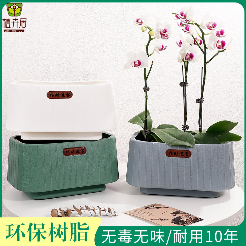 植卉居家用古典高档仿瓷兰花盆加厚树脂长方形吊兰蝴蝶兰专用花盆,鲜花速递/花卉仿真/绿植园艺,花盆,淘宝优惠券,粉丝福利购,淘宝优惠卷