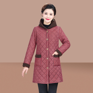 棉袄外套中长款连帽棉服女2023年冬装新款中年妈妈装加厚中款棉衣