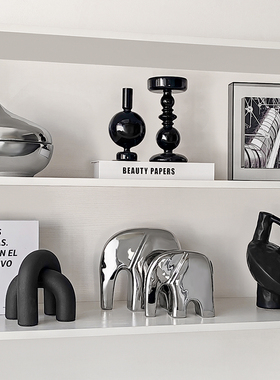 浴舍现代极简风银黑色装饰品大象摆件客厅书柜酒柜抽象创意小摆设