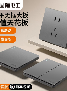 国际电工86型暗装开关插座面板大板灰色家用多孔墙壁电源一开五孔