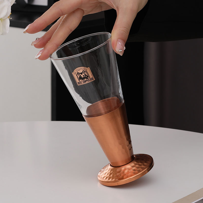 限定中古杯黄铜托玻璃酒杯啤酒杯