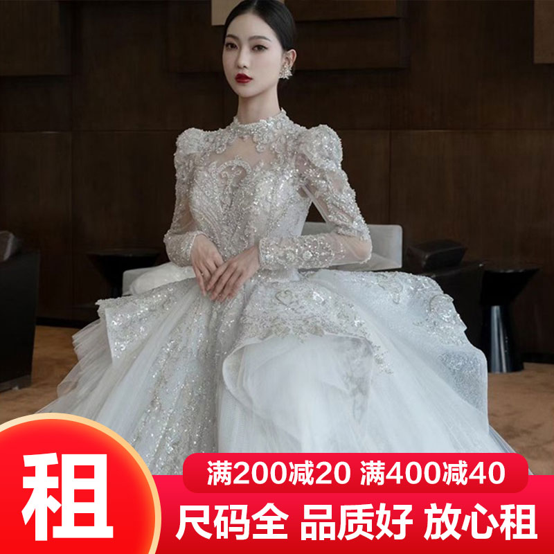 出租赁2023新款长袖轻婚纱新娘法式大拖尾缎面高端轻奢结婚女春季高性价比高么？