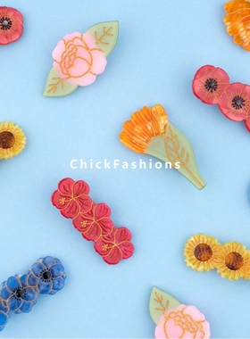 夏季新品进口现货法国coucou suzette花朵抓夹边夹百合金盏花木槿