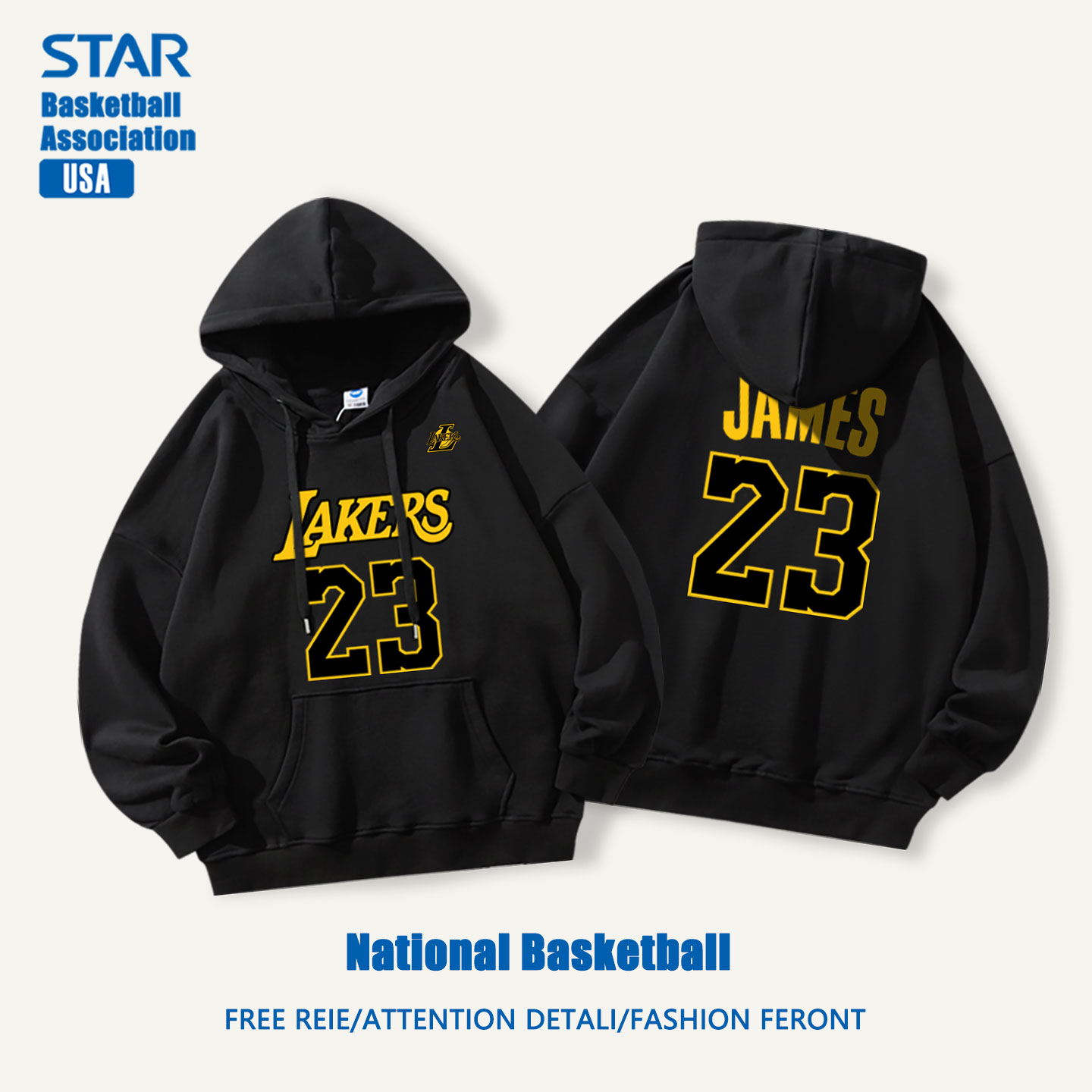 训练湖人队长袖秋冬季套头连帽男