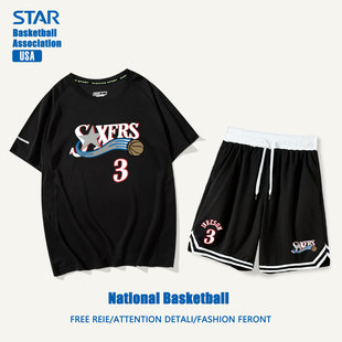 球裤 76人艾弗森球衣美式 篮球投篮训练半袖 T恤男夏季 网眼速干套装